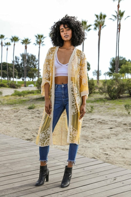 Contrast Mesh Cotton Lace Kimono